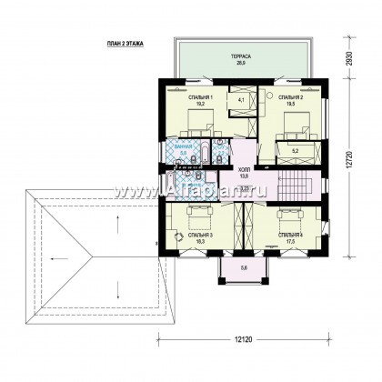 Проекты домов Альфаплан - Проект кирпичного трехэтажного особняка с двойным гаражом - превью плана проекта №2