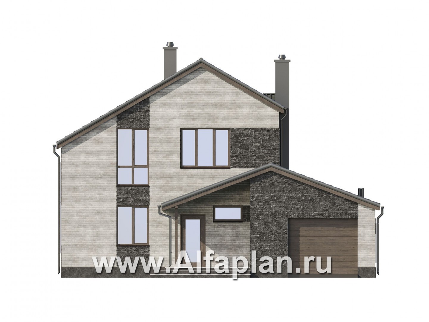 Проекты домов Альфаплан - Проект современного загородного дома с гаражом - изображение фасада №1