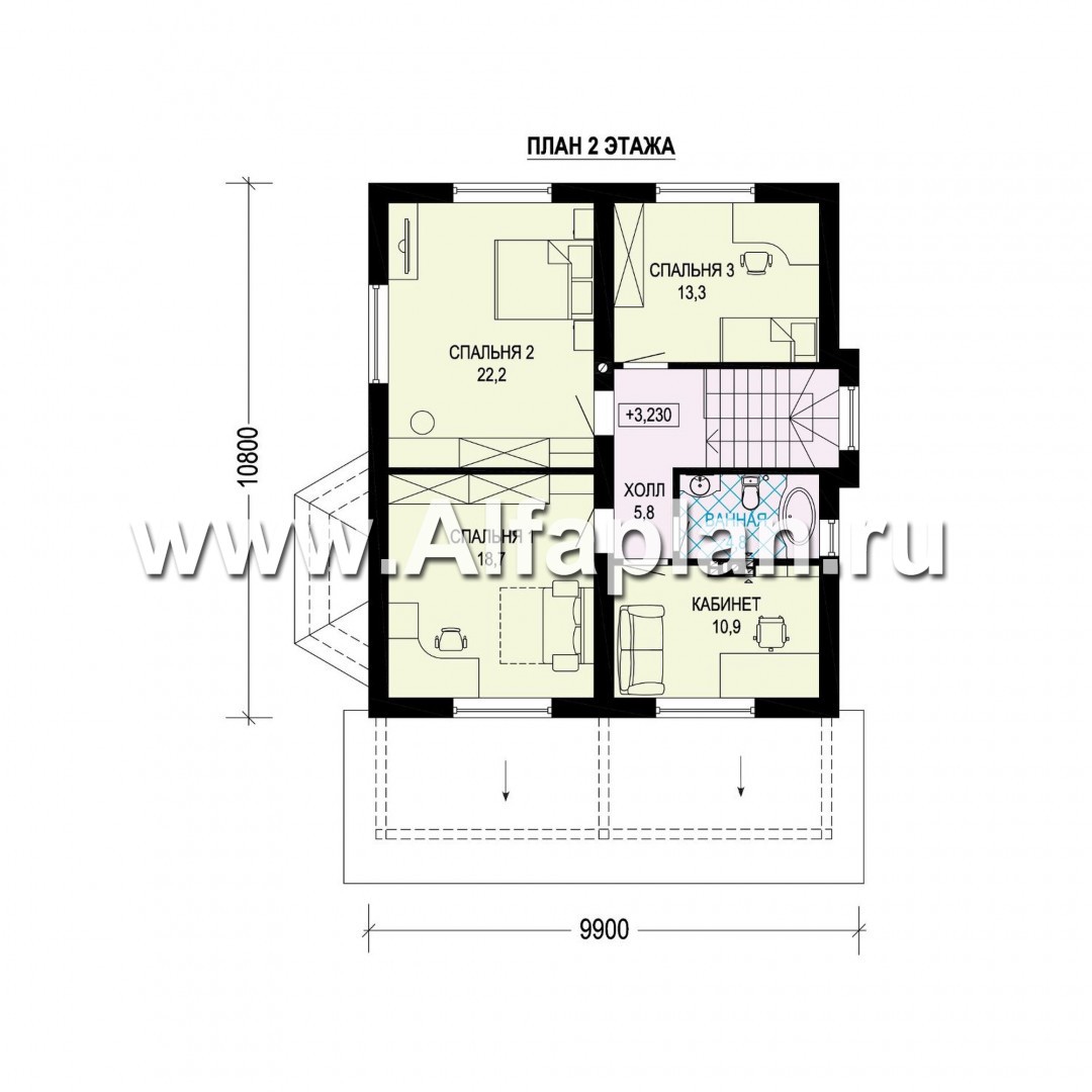Проекты домов Альфаплан - Двухэтажный загородный дом с эркером - план проекта №2