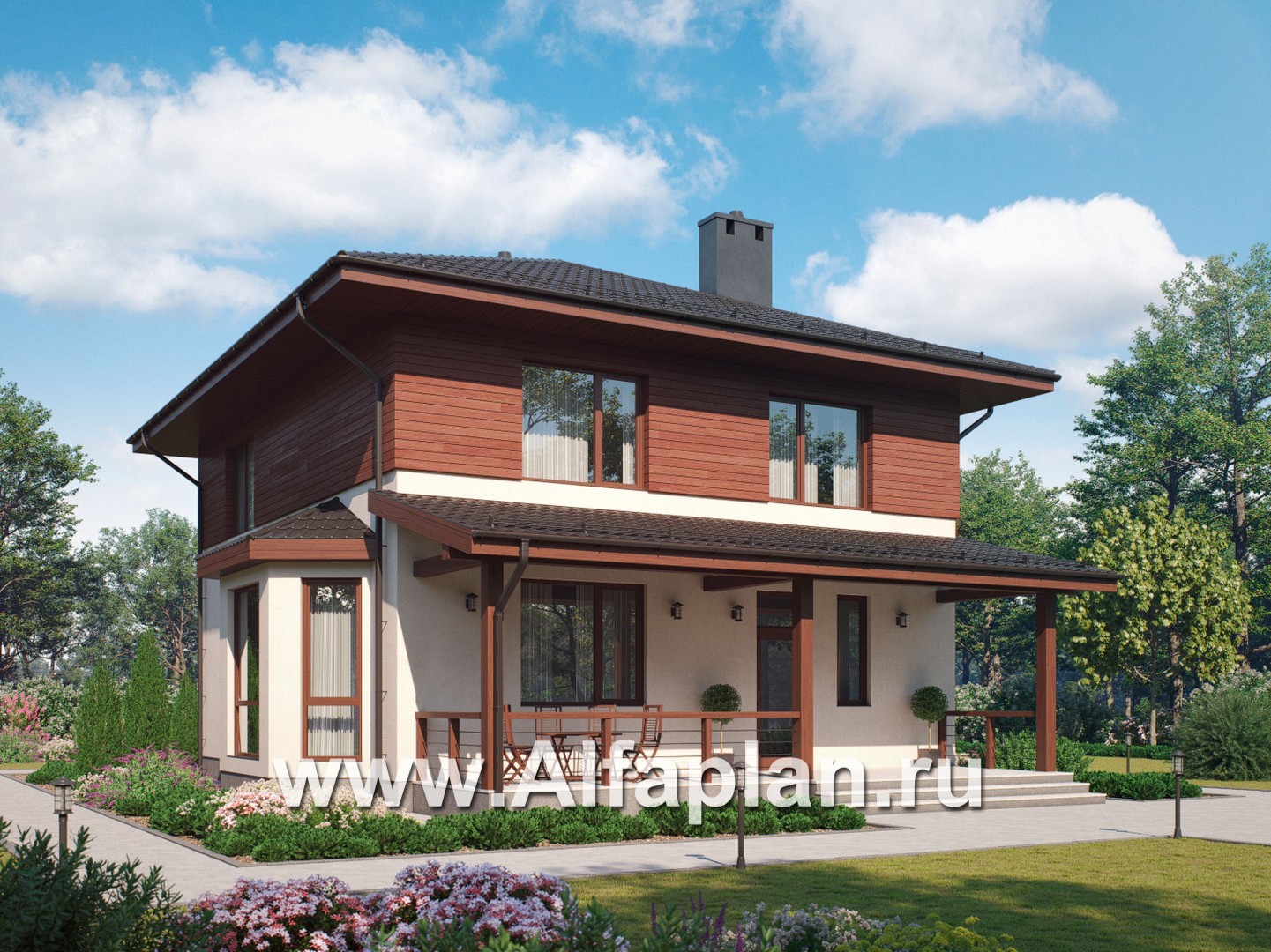 Проекты домов Альфаплан - Двухэтажный загородный дом с эркером - основное изображение