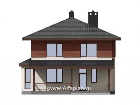 Проекты домов Альфаплан - Двухэтажный загородный дом с эркером - превью фасада №1