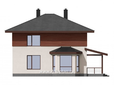 Проекты домов Альфаплан - Двухэтажный загородный дом с эркером - превью фасада №2