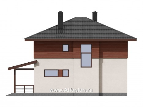 Проекты домов Альфаплан - Двухэтажный загородный дом с эркером - превью фасада №4