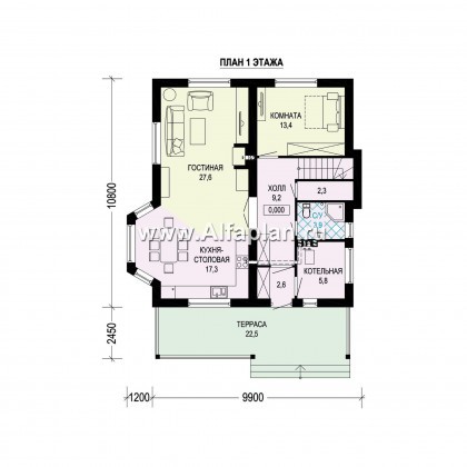 Проекты домов Альфаплан - Двухэтажный загородный дом с эркером - превью плана проекта №1