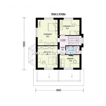 Проекты домов Альфаплан - Двухэтажный загородный дом с эркером - превью плана проекта №2