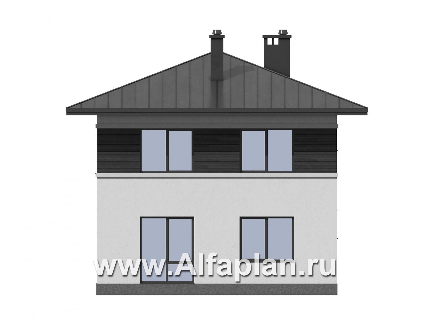 Проекты домов Альфаплан - Современный двухжтажный дом из газобетона - изображение фасада №3