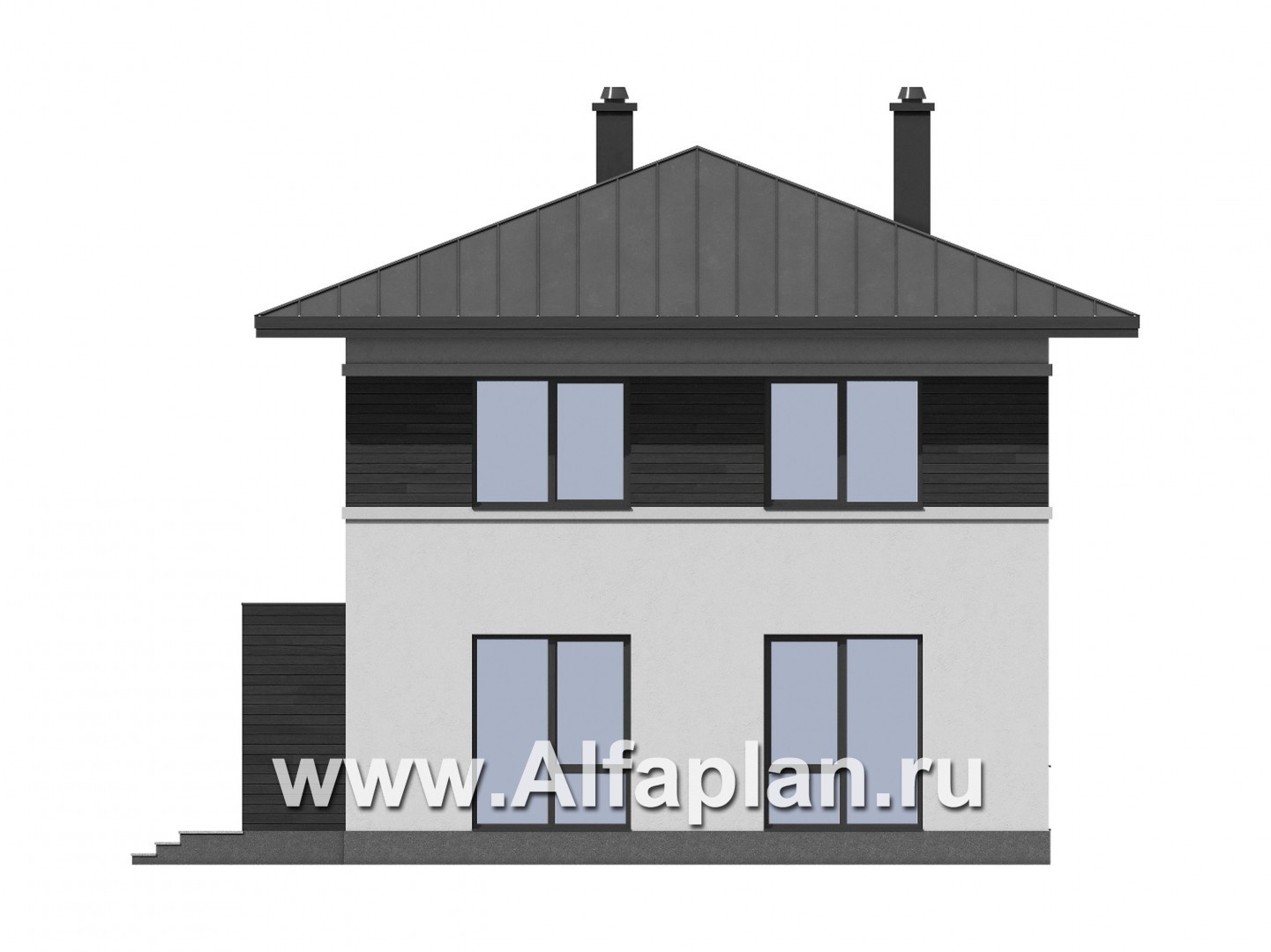 Проекты домов Альфаплан - Современный двухжтажный дом из газобетона - изображение фасада №4