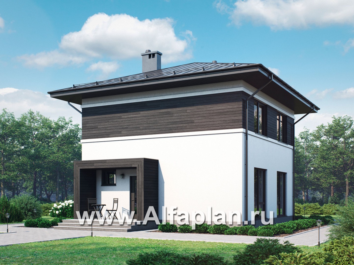 Проекты домов Альфаплан - Современный двухжтажный дом из газобетона - дополнительное изображение №1
