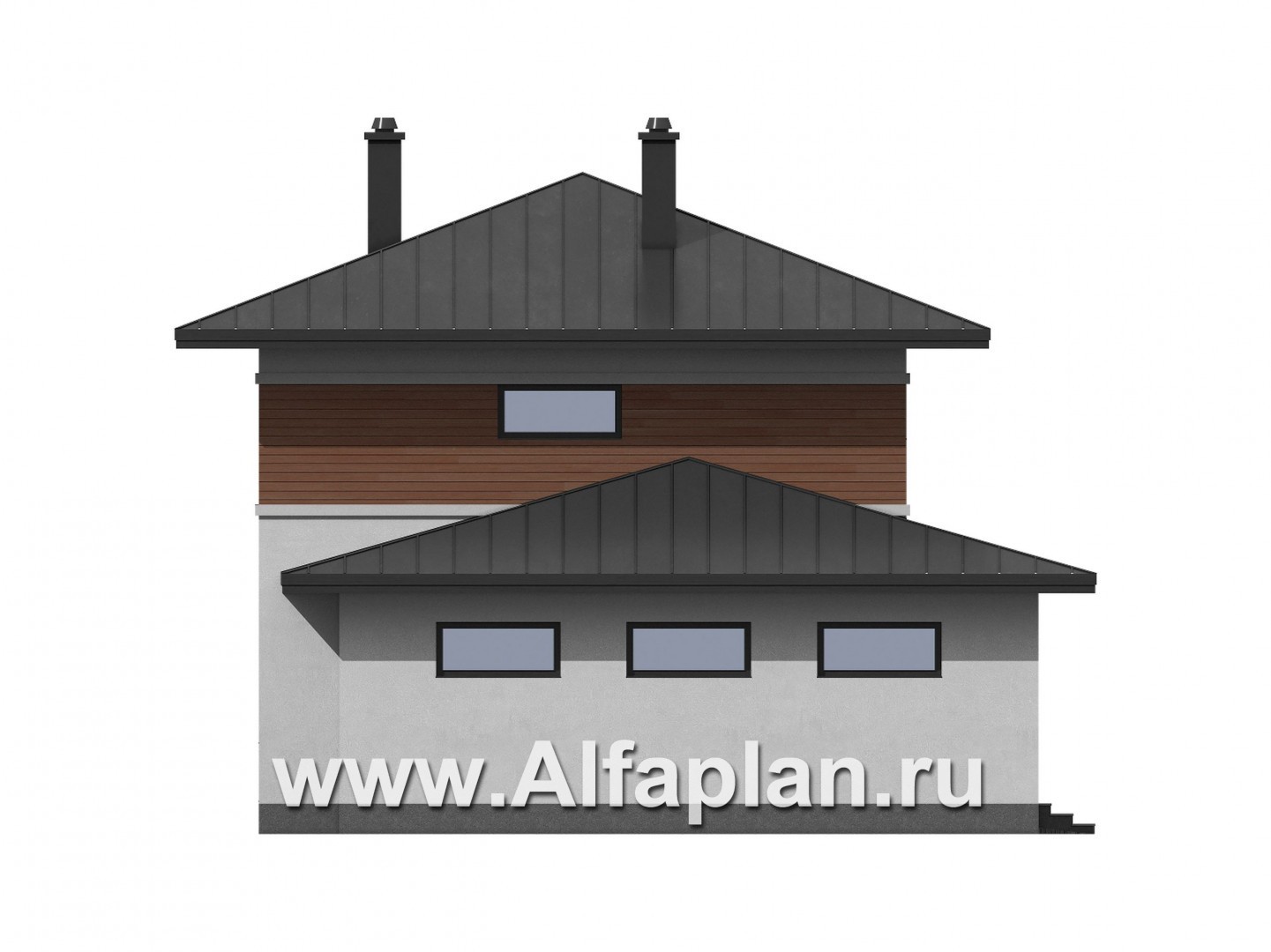 Проекты домов Альфаплан - Современный двухэтажный дом из газобетона с гаражом - изображение фасада №2