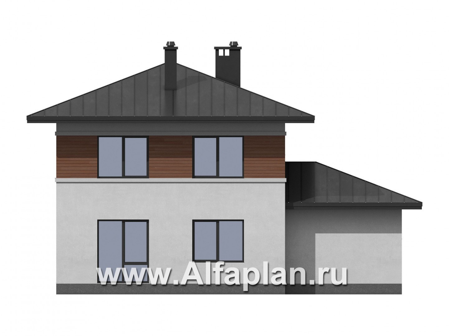 Проекты домов Альфаплан - Современный двухэтажный дом из газобетона с гаражом - изображение фасада №3