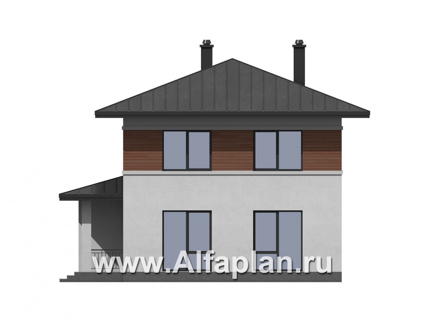 Проекты домов Альфаплан - Современный двухэтажный дом из газобетона с гаражом - изображение фасада №4