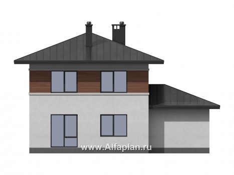 Проекты домов Альфаплан - Современный двухэтажный дом из газобетона с гаражом - превью фасада №3