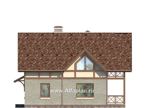 Проекты домов Альфаплан - Проект дома с мансардой, из газобетона, планировка с террасой и кабинетом на 1 эт, в стиле фахверк - превью фасада №4