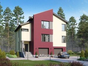 Проекты домов Альфаплан - Проект трехэтажного дома с двойным гаражом - превью основного изображения