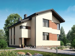 Проекты домов Альфаплан - Проект современного двухэтажного загородного дома - превью основного изображения
