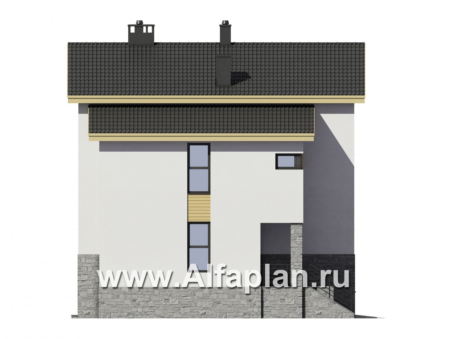 Проекты домов Альфаплан - Проект трехэтажного дома с гаражом на две машины - изображение фасада №2