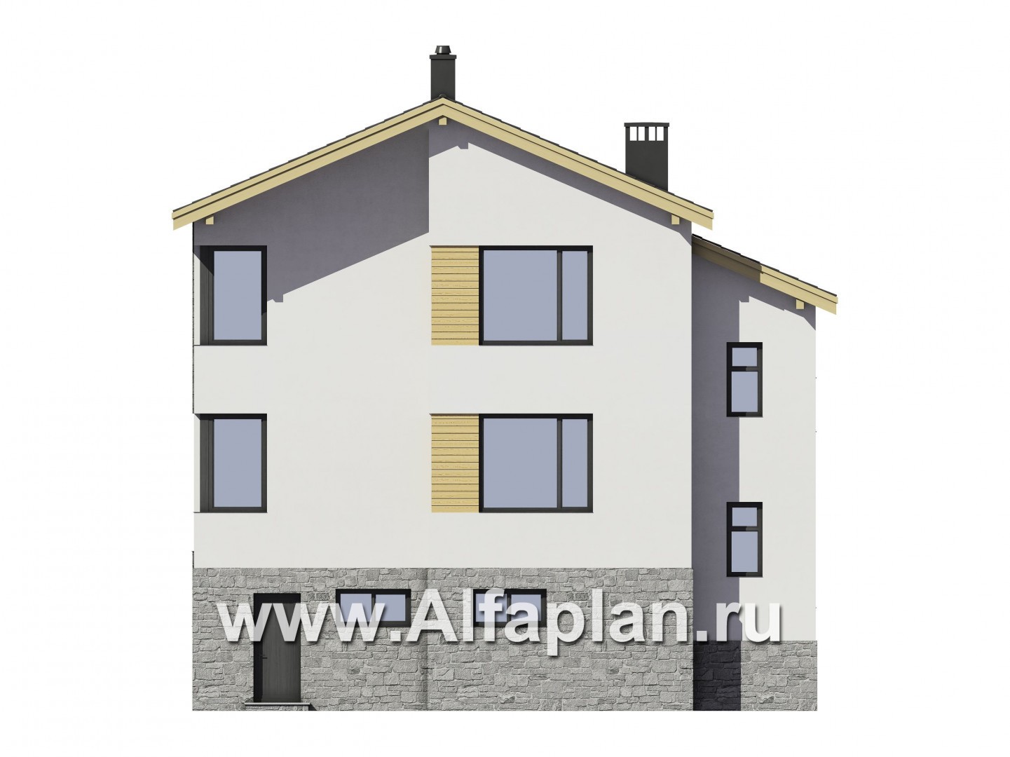 Проекты домов Альфаплан - Проект трехэтажного дома с гаражом на две машины - изображение фасада №3