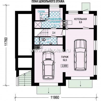 Проекты домов Альфаплан - Проект трехэтажного дома с гаражом на две машины - превью плана проекта №1