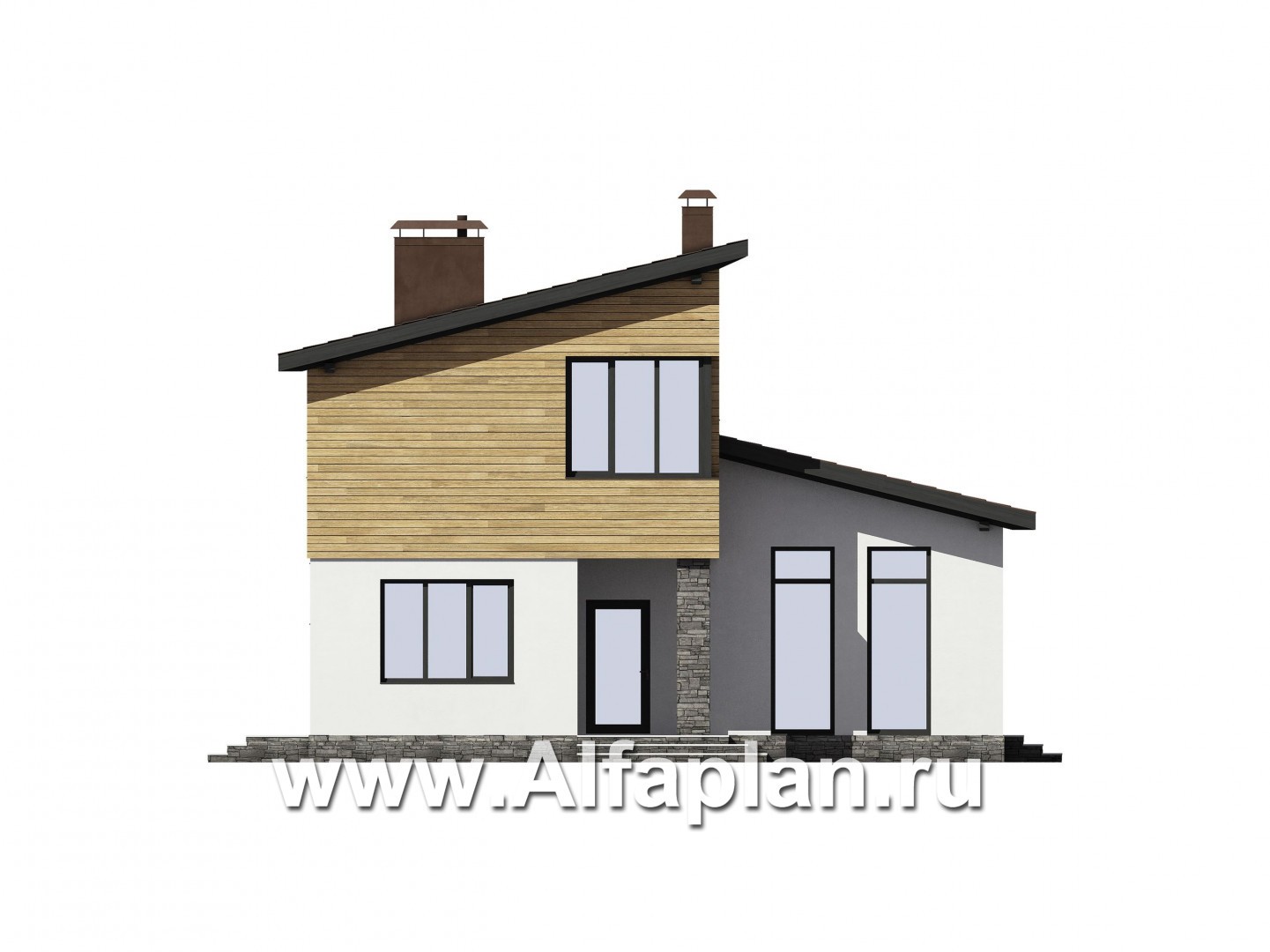 Проекты домов Альфаплан - Проект современного загородного дома - изображение фасада №1