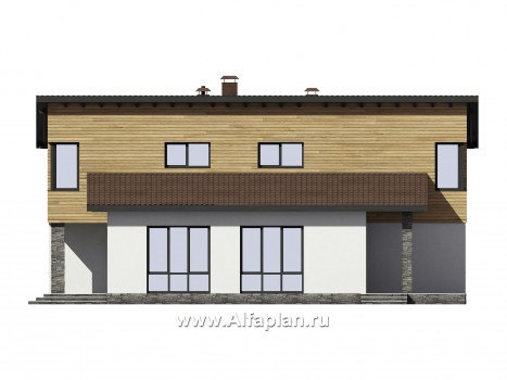 Проекты домов Альфаплан - Проект современного загородного дома - превью фасада №4