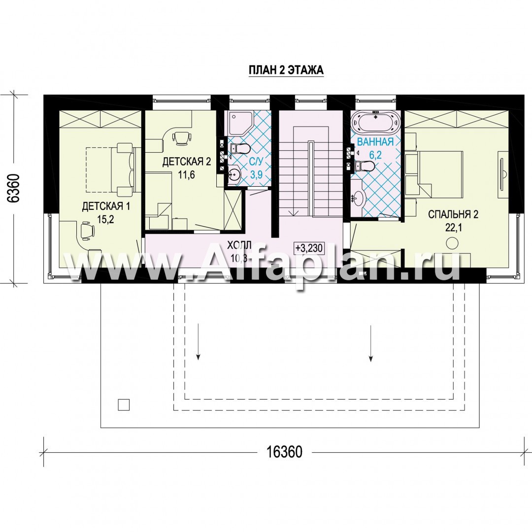 Проекты домов Альфаплан - Проект современного загородного дома с отделкой штукатуркой и деревом - изображение плана проекта №2