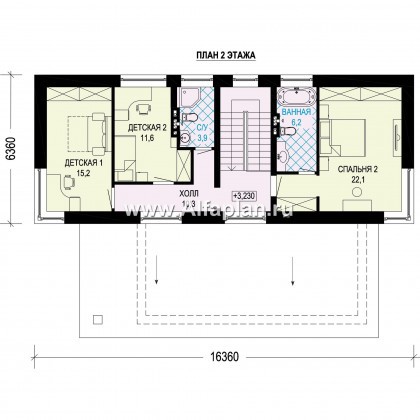 Проекты домов Альфаплан - Проект современного загородного дома с отделкой штукатуркой и деревом - превью плана проекта №2