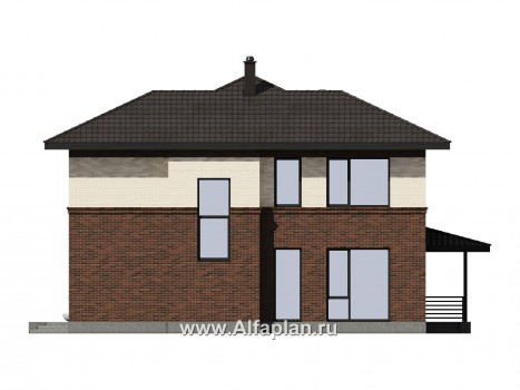 Проекты домов Альфаплан - Проект двухэтажного газобетонного / кирпичного дома с гаражом - превью фасада №4