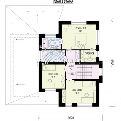 Проекты домов Альфаплан - Проект двухэтажного газобетонного / кирпичного дома с гаражом - превью плана проекта №2