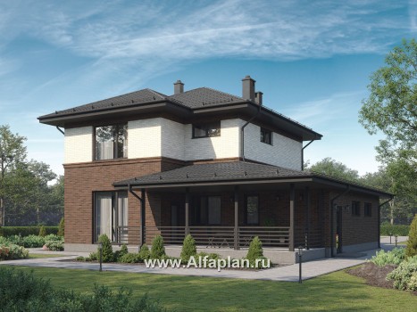 Проекты домов Альфаплан - Проект двухэтажного газобетонного / кирпичного дома с гаражом - превью дополнительного изображения №1