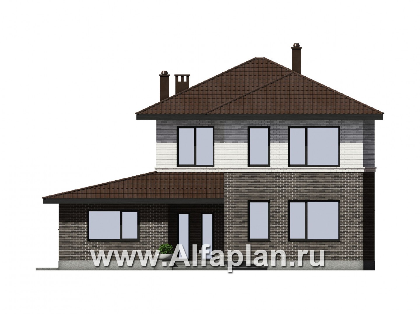 Проекты домов Альфаплан - Проект загородного дома с отдельным гостевым блоком - изображение фасада №1