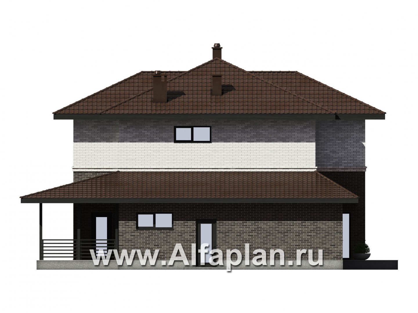 Проекты домов Альфаплан - Проект загородного дома с отдельным гостевым блоком - изображение фасада №2