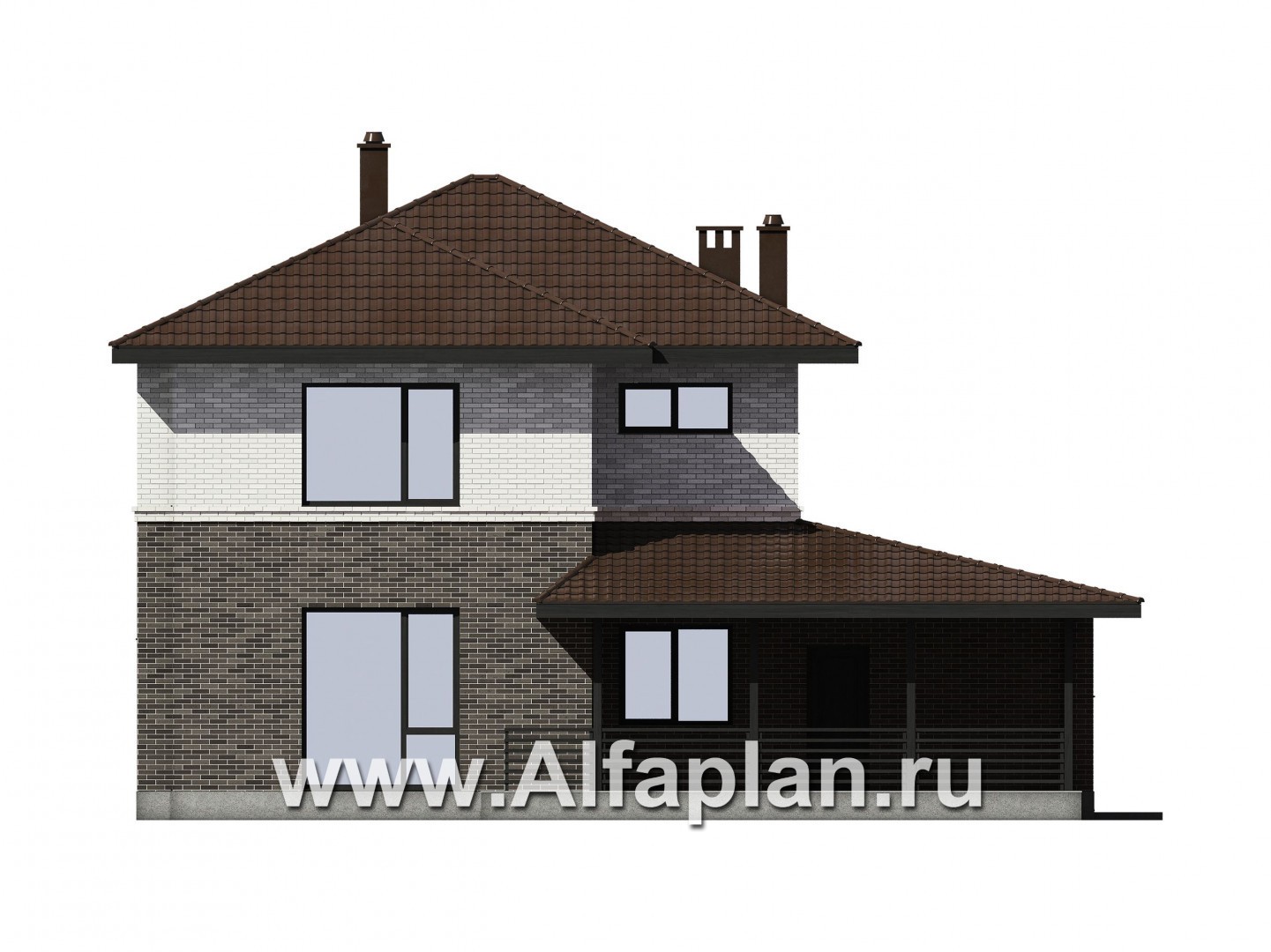 Проекты домов Альфаплан - Проект загородного дома с отдельным гостевым блоком - изображение фасада №3