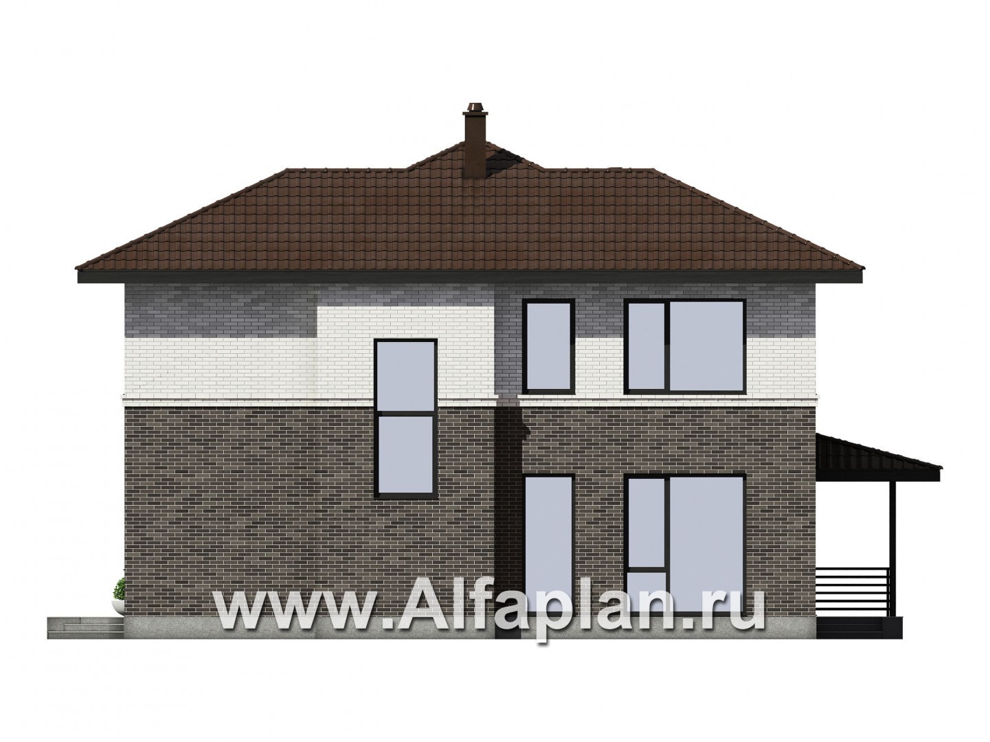 Проекты домов Альфаплан - Проект загородного дома с отдельным гостевым блоком - изображение фасада №4