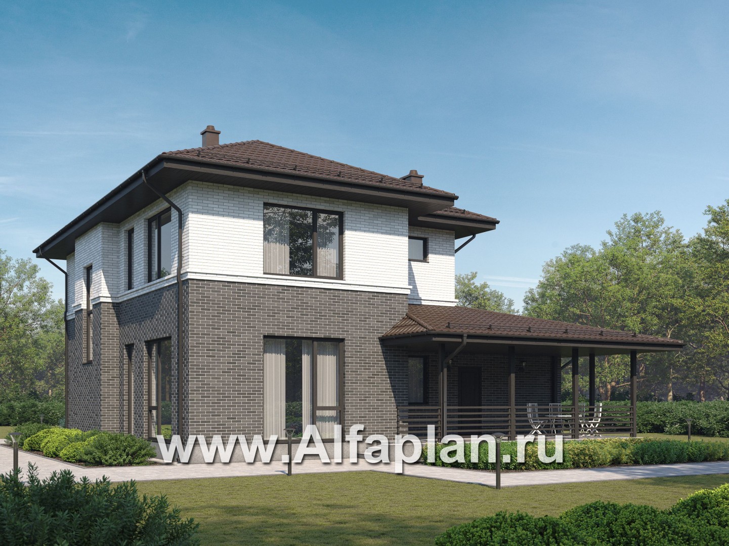 Проекты домов Альфаплан - Проект загородного дома с отдельным гостевым блоком - дополнительное изображение №1