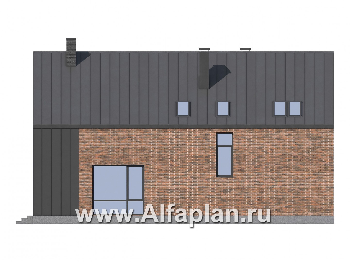 Проекты домов Альфаплан - Современный дом с двухскатной крышей - изображение фасада №4