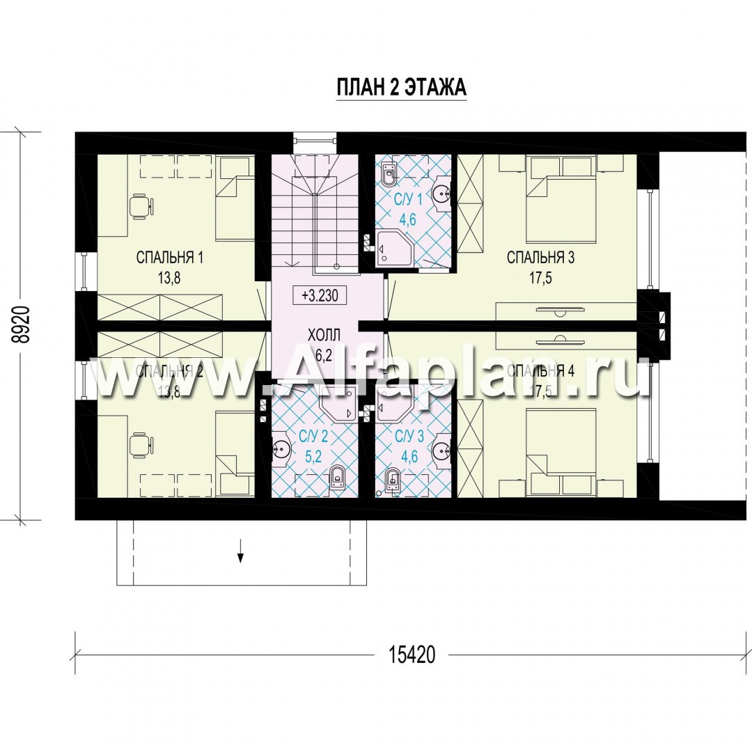 Проекты домов Альфаплан - Современный дом с двухскатной крышей - план проекта №2