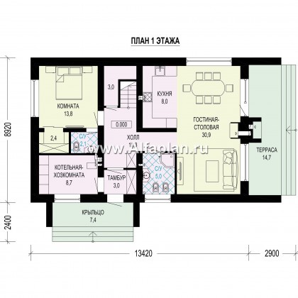 Проекты домов Альфаплан - Современный дом с двухскатной крышей - превью плана проекта №1