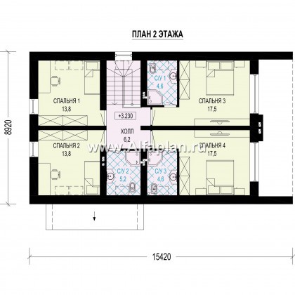Проекты домов Альфаплан - Современный дом с двухскатной крышей - превью плана проекта №2