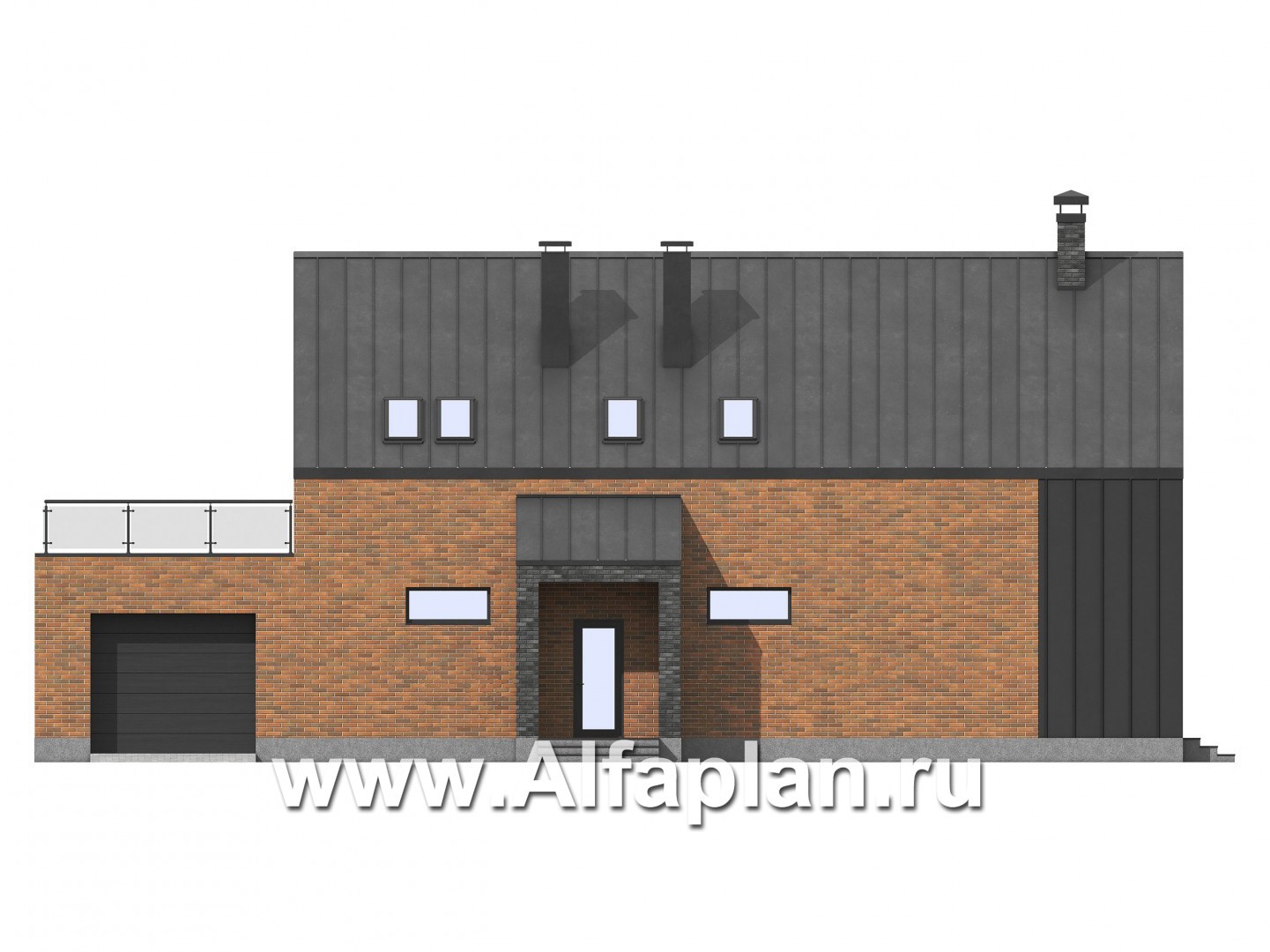 Проекты домов Альфаплан - Современный дом с террасой на втором этажей - изображение фасада №2
