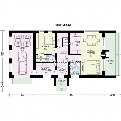 Проекты домов Альфаплан - Современный дом с террасой на втором этажей - превью плана проекта №1