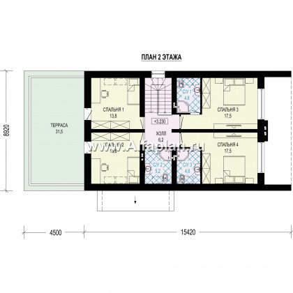 Проекты домов Альфаплан - Современный дом с террасой на втором этажей - превью плана проекта №2