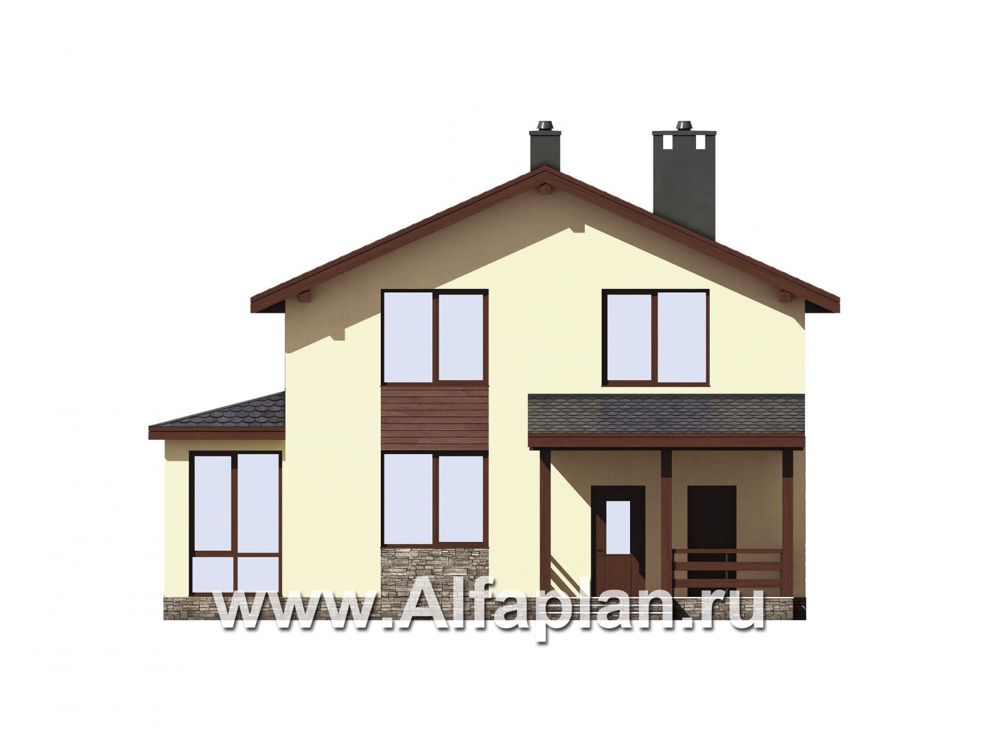 Проекты домов Альфаплан - Двухэтажный газобетонный дом с эркером - изображение фасада №1