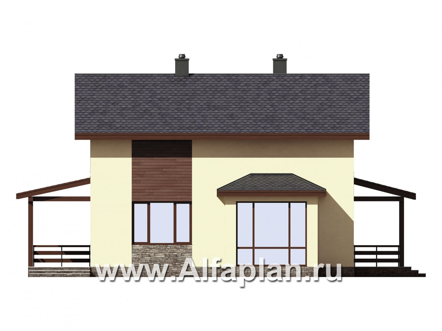 Проекты домов Альфаплан - Двухэтажный газобетонный дом с эркером - изображение фасада №2