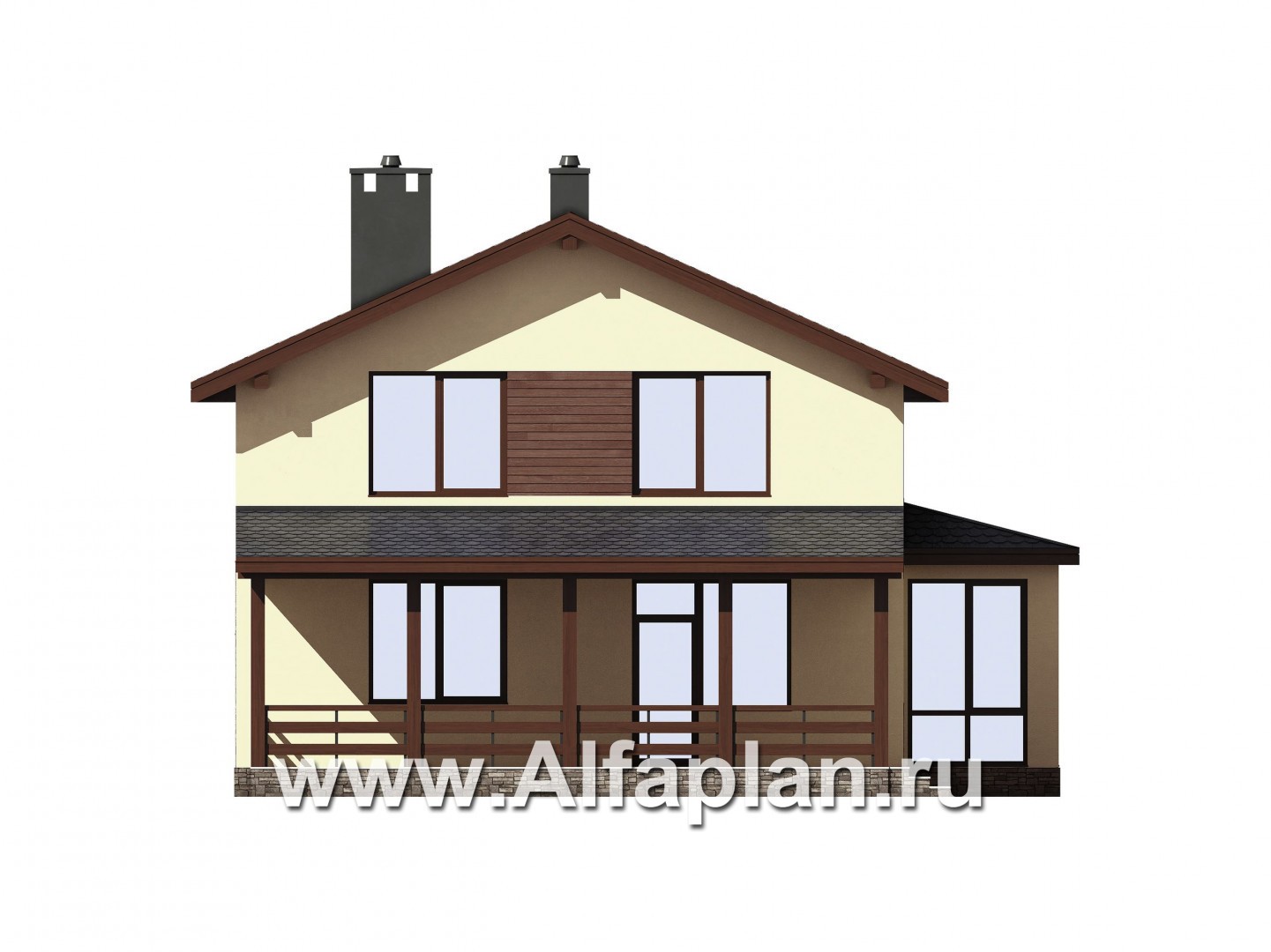 Проекты домов Альфаплан - Двухэтажный газобетонный дом с эркером - изображение фасада №3