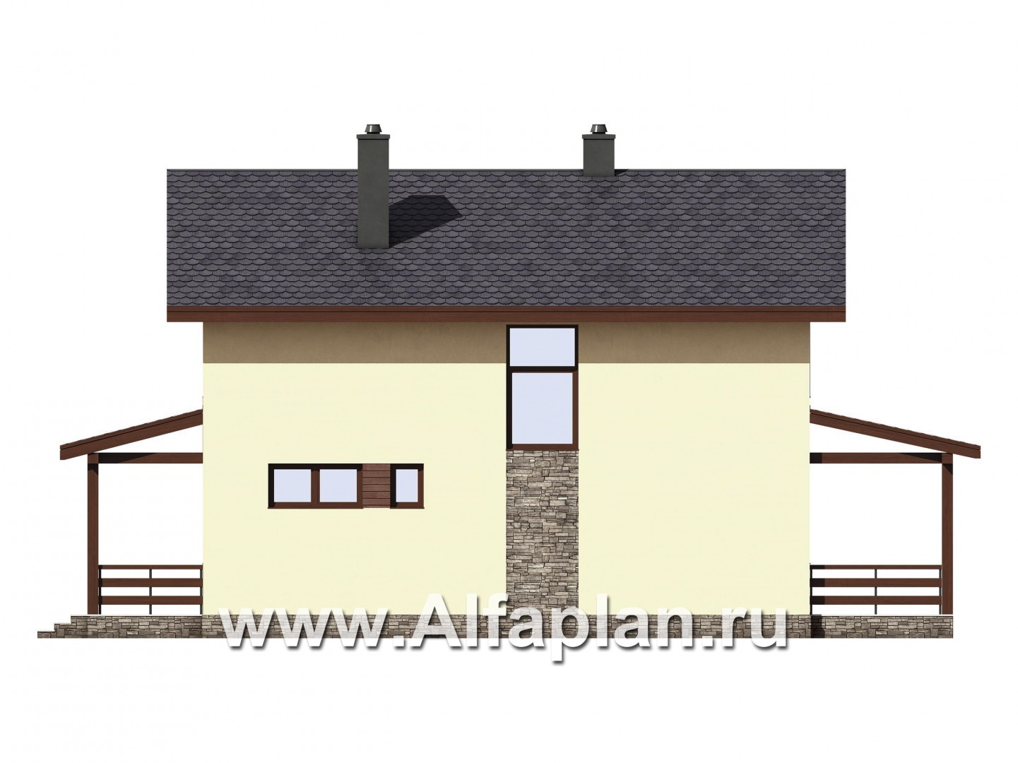 Проекты домов Альфаплан - Двухэтажный газобетонный дом с эркером - изображение фасада №4