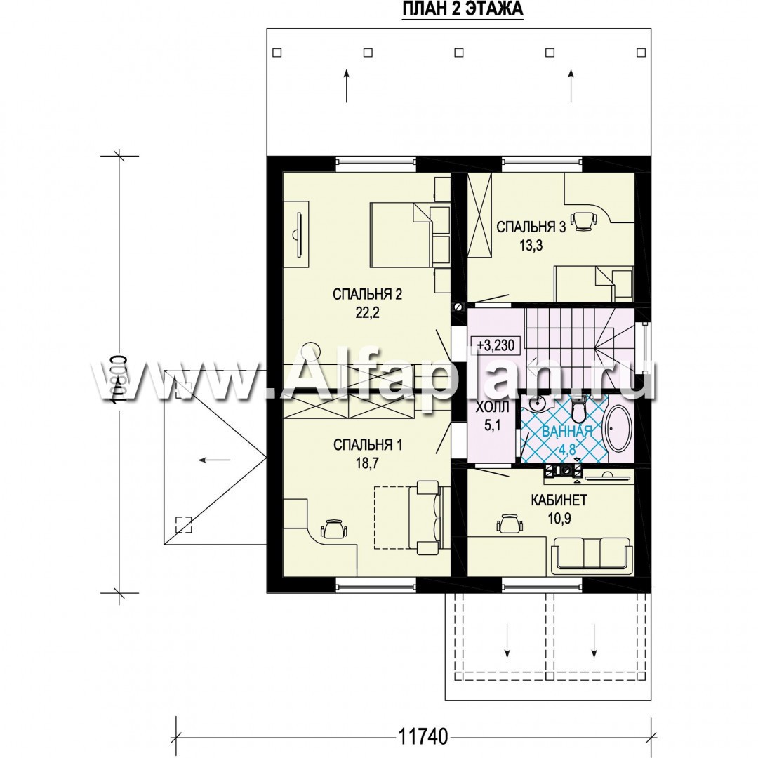 Проекты домов Альфаплан - Двухэтажный газобетонный дом с эркером - изображение плана проекта №2