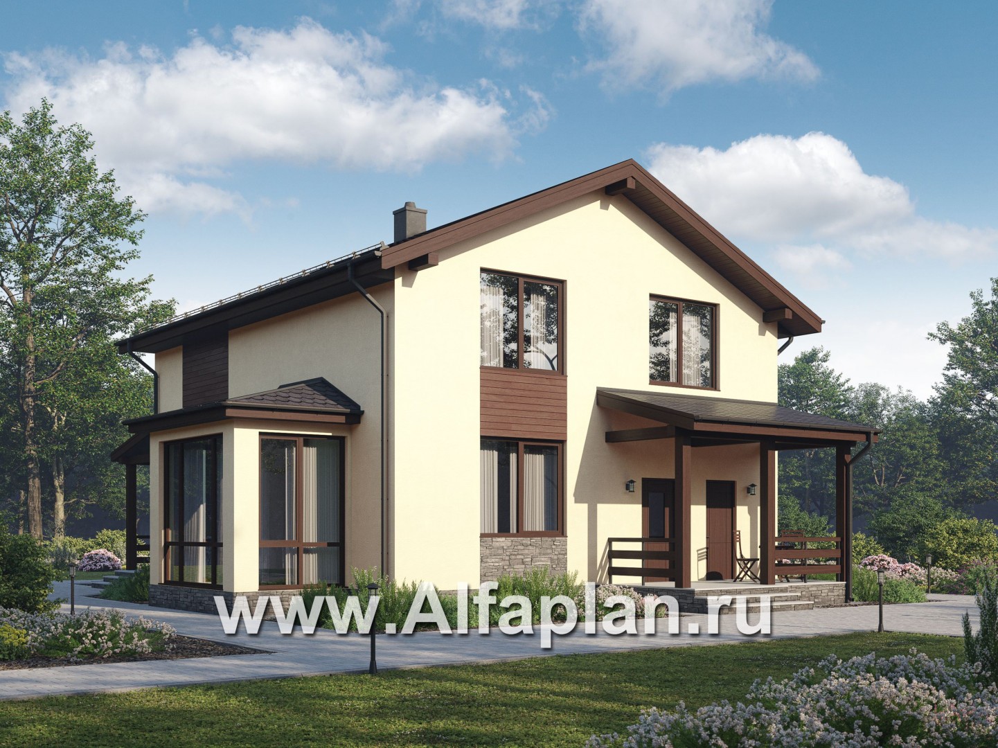 Проекты домов Альфаплан - Двухэтажный газобетонный дом с эркером - основное изображение