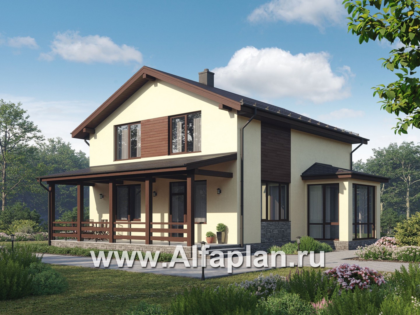 Проекты домов Альфаплан - Двухэтажный газобетонный дом с эркером - дополнительное изображение №1