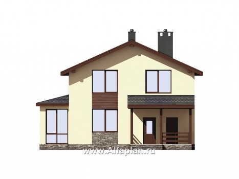 Проекты домов Альфаплан - Двухэтажный газобетонный дом с эркером - превью фасада №1