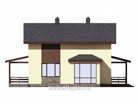 Проекты домов Альфаплан - Двухэтажный газобетонный дом с эркером - превью фасада №2